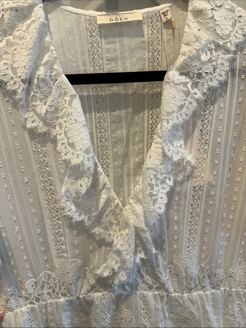 NWT Doen Gabriella Dress sz L- Ivory Eyelet Maxi Dress with Ruffle Collar - Picture 6 of 11
